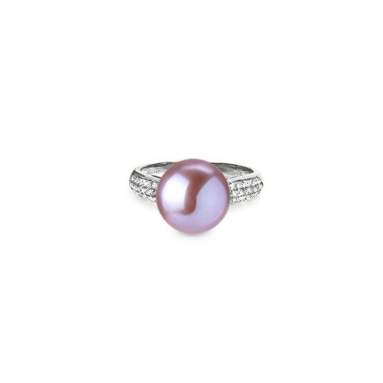 Bague de Perle de Culture Eau Douce blanche, Or blanc Diamants - 6