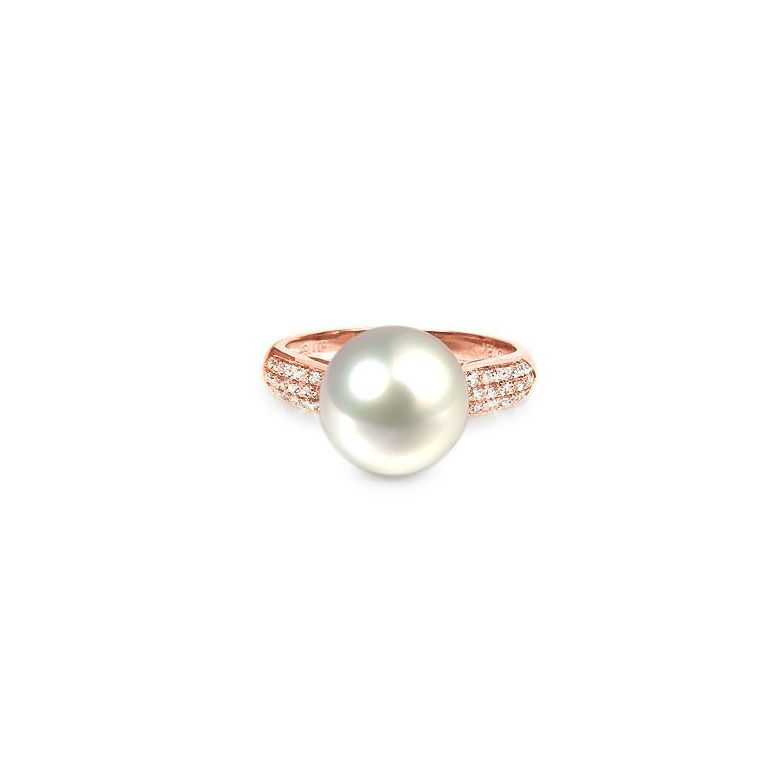 Bague Perle Culture Eau Douce Blanche. Or Rose Diamants - 1