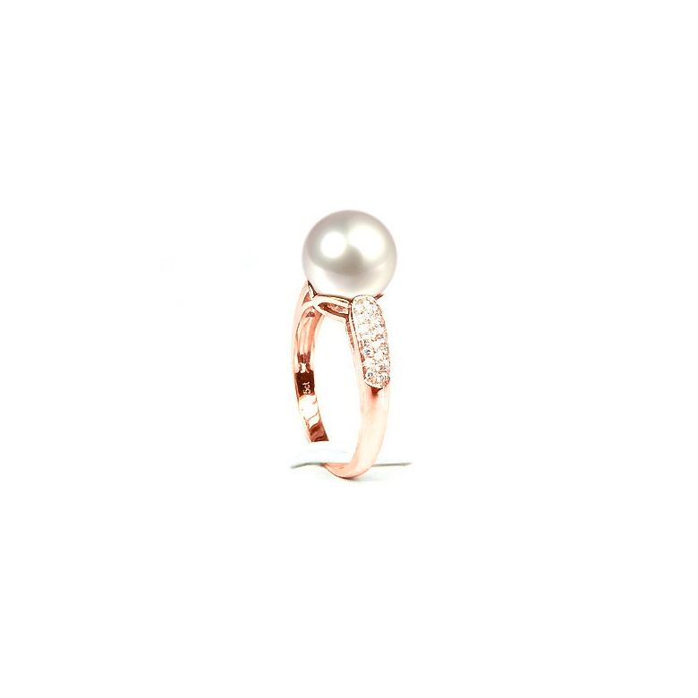 Bague Perle Culture Eau Douce Blanche. Or Rose Diamants - 5