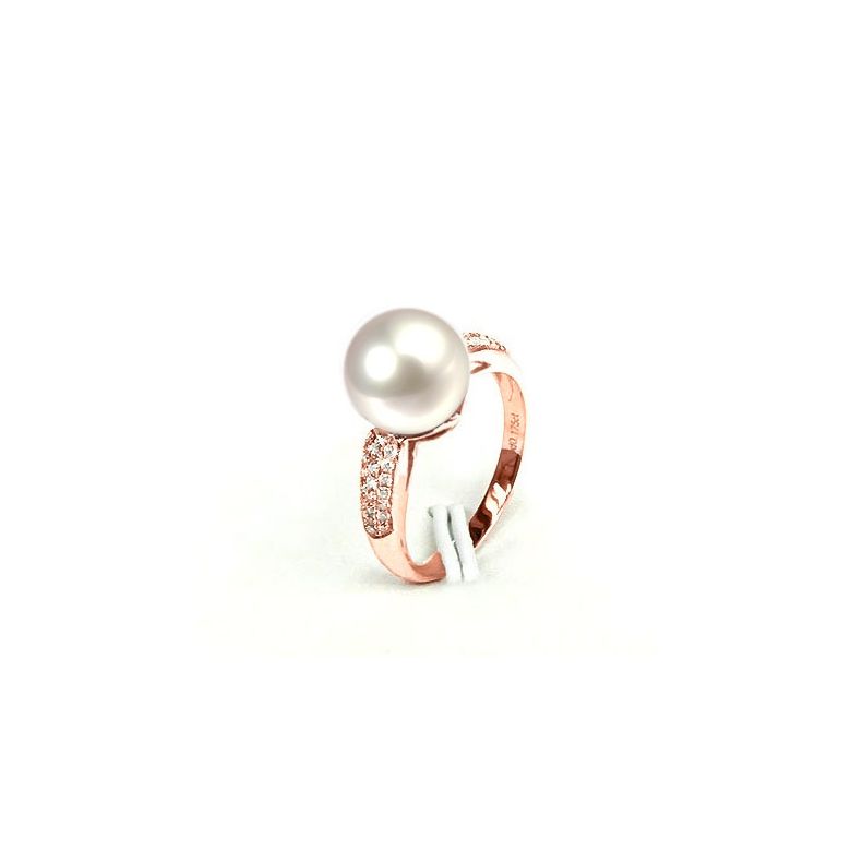 Bague Perle Culture Eau Douce Blanche. Or Rose Diamants - 6