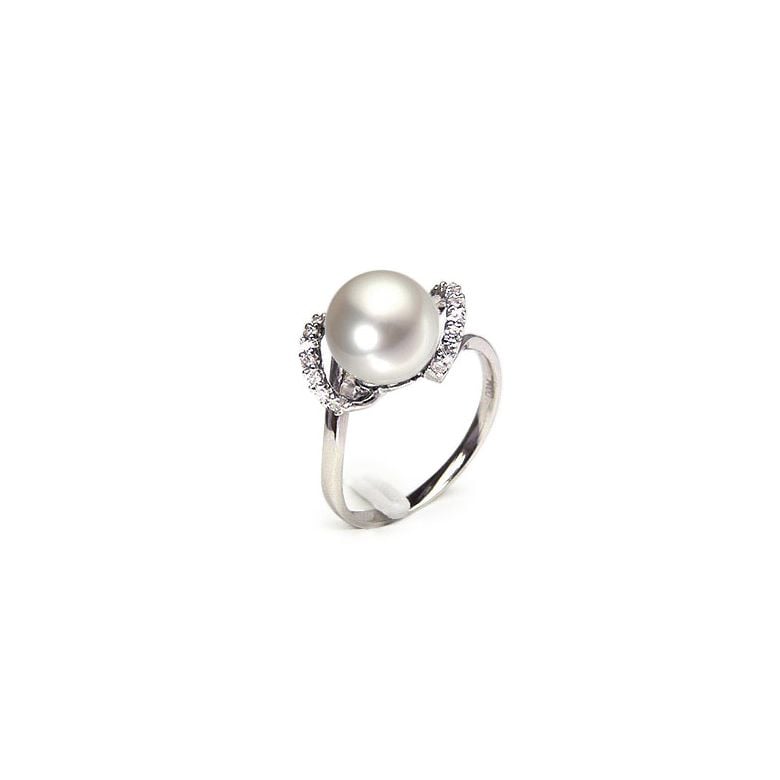 Bague Byzance I  Perle de culture, Or blanc, Diamants - 1
