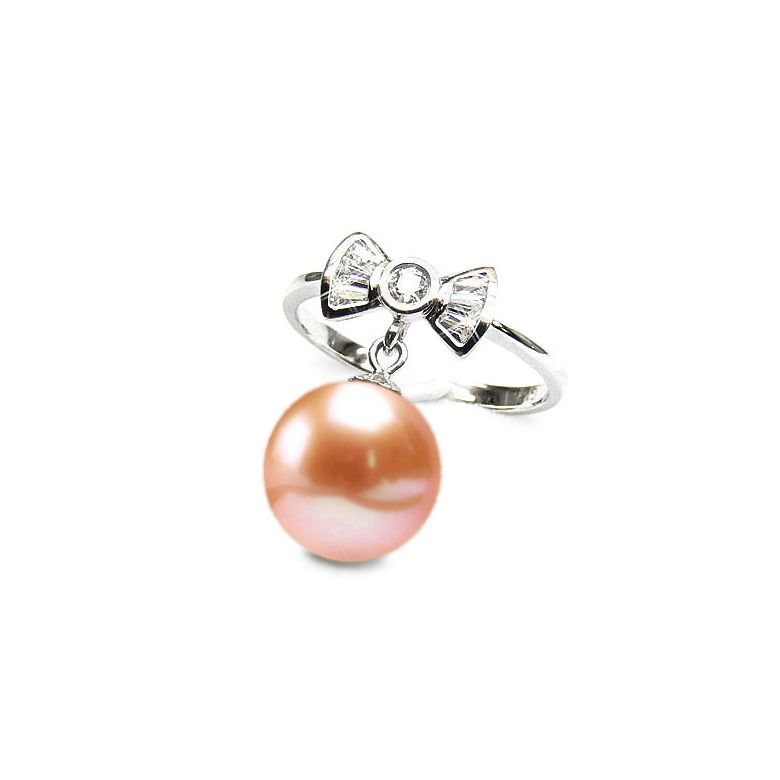 Bague noeud papillon - Or blanc, diamants, perle de culture - 4