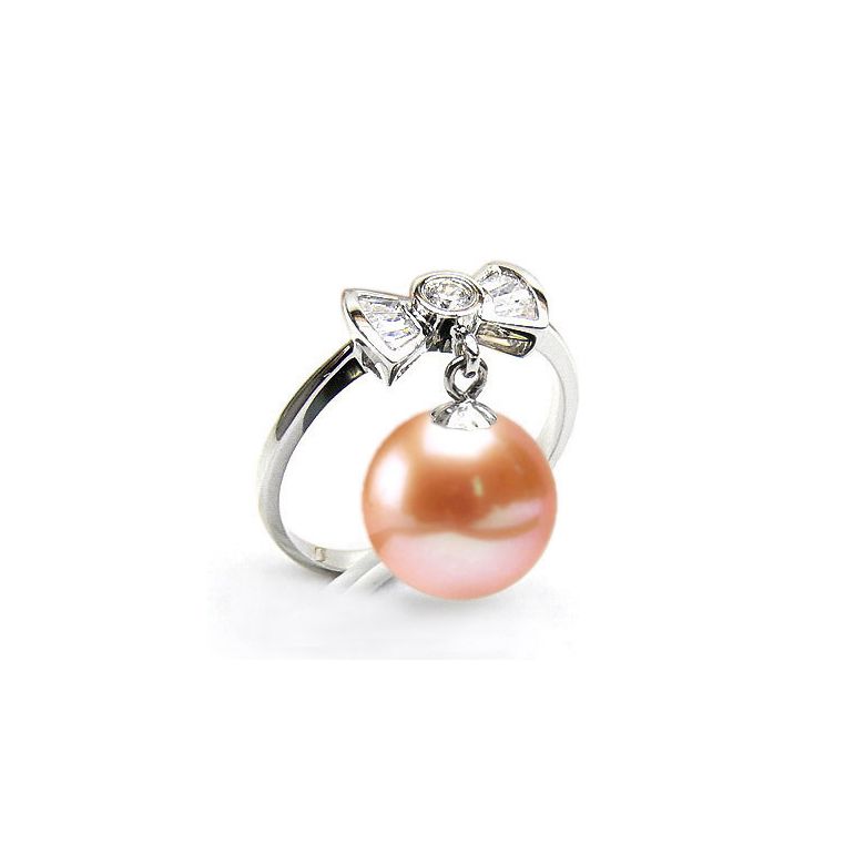 Bague noeud papillon - Or blanc, diamants, perle de culture - 5
