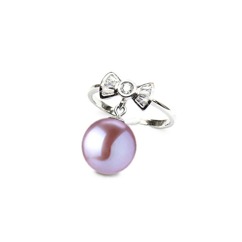 Bague noeud papillon - Or blanc, diamants, perle de culture - 6