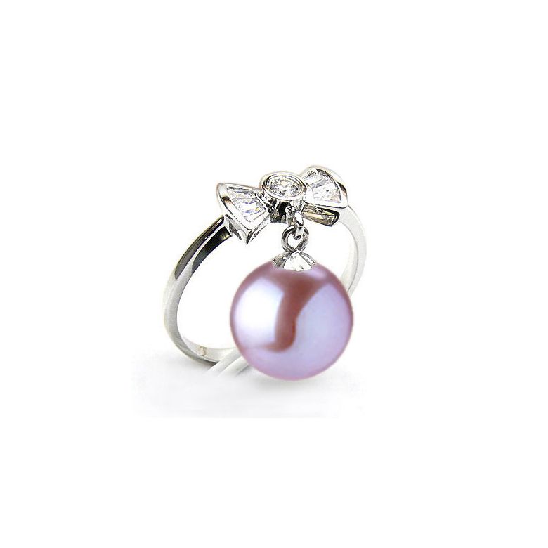 Bague noeud papillon - Or blanc, diamants, perle de culture - 7