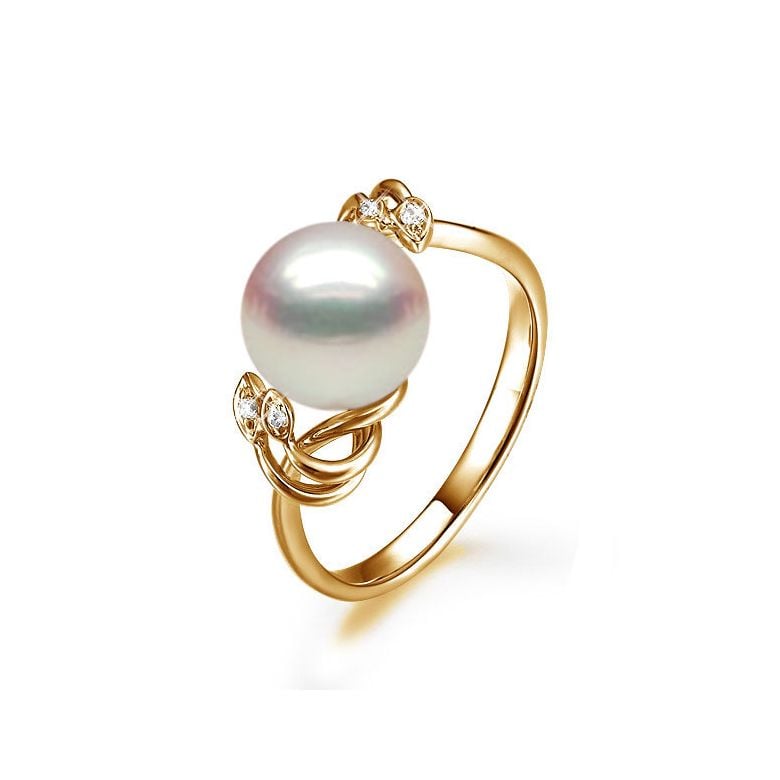 Bague fleur - Or jaune, Diamants - Perle de culture, Eau douce - 1