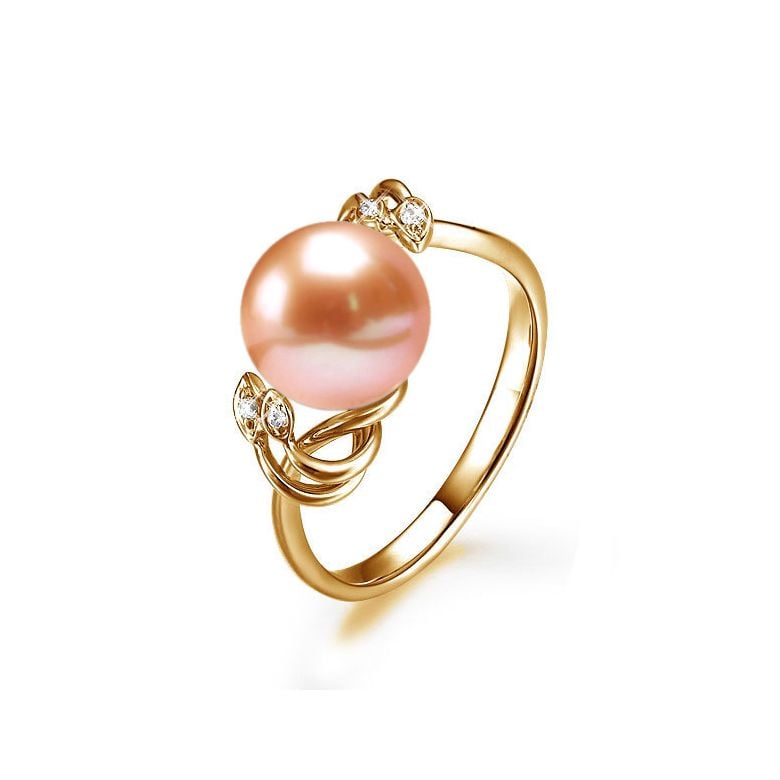 Bague fleur - Or jaune, Diamants - Perle de culture, Eau douce - 10