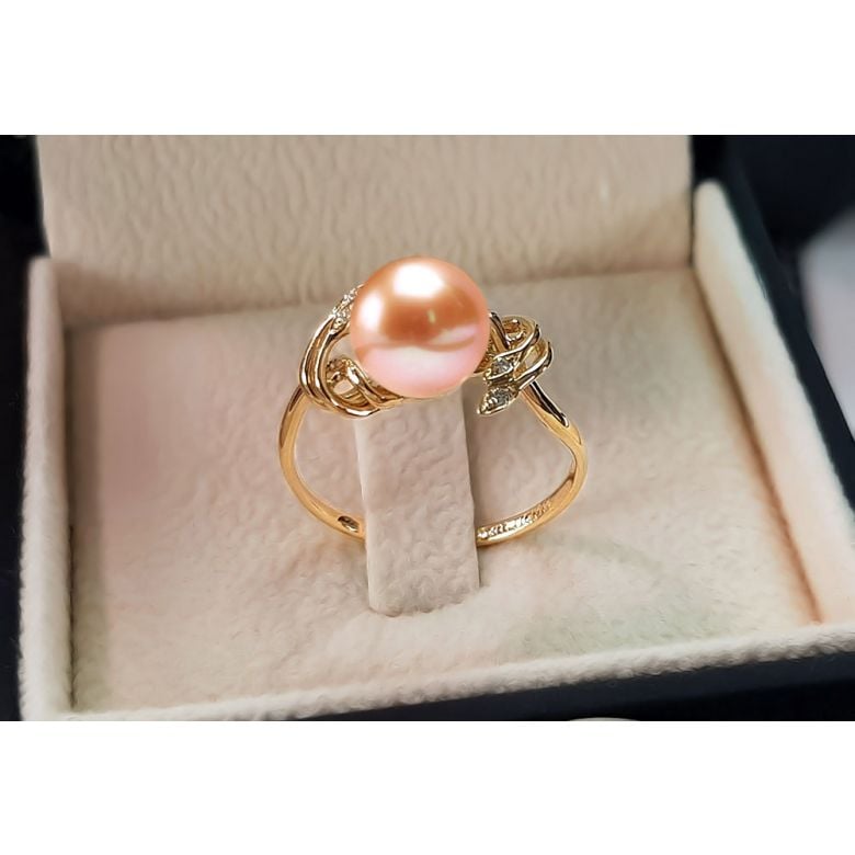Bague fleur - Or jaune, Diamants - Perle de culture, Eau douce - 11