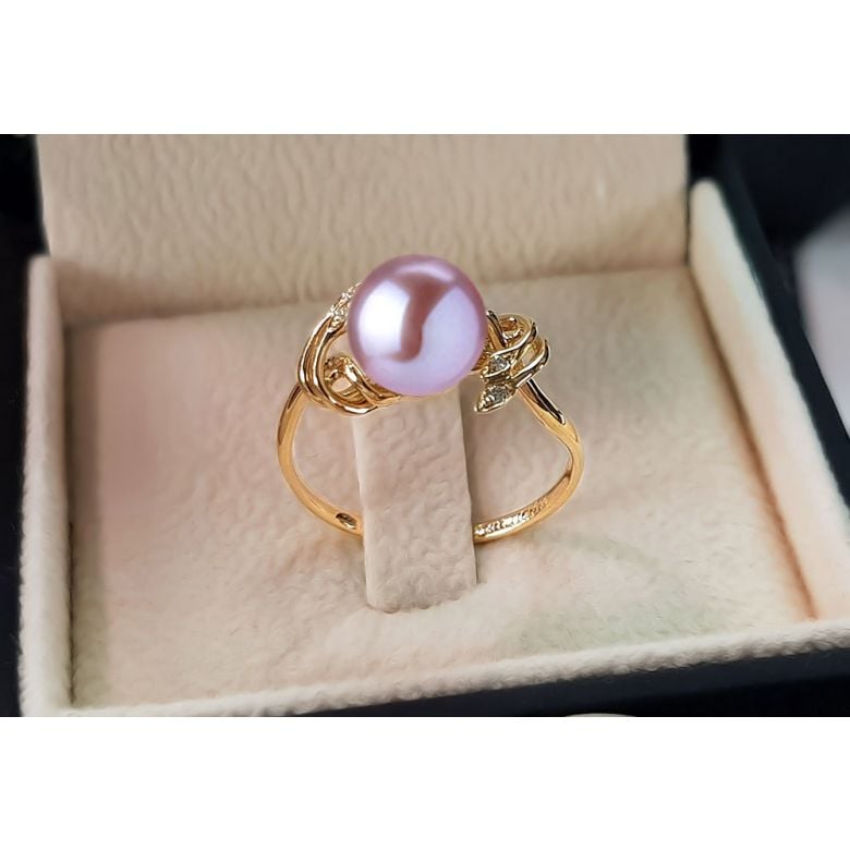 Bague fleur - Or jaune, Diamants - Perle de culture, Eau douce - 13