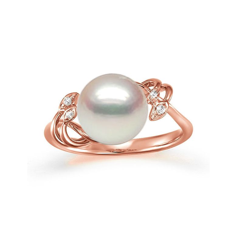 Bague fleur - Or rose, Diamants - Perle de culture, Eau douce - 2