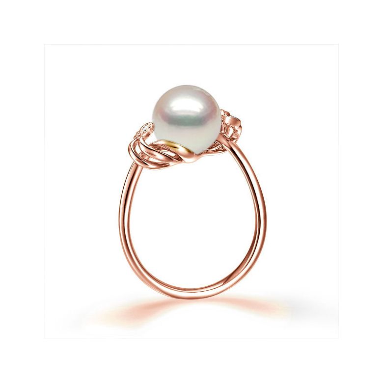 Bague fleur - Or rose, Diamants - Perle de culture, Eau douce - 3