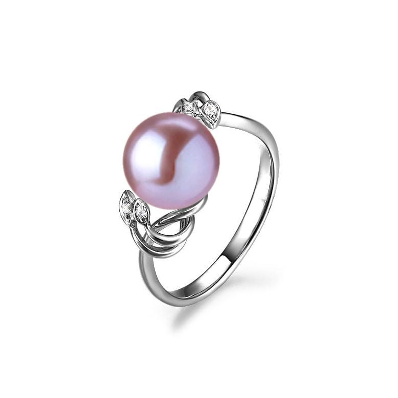 Bague fleur - Or blanc, Diamants - Perle de culture, Eau douce - 11