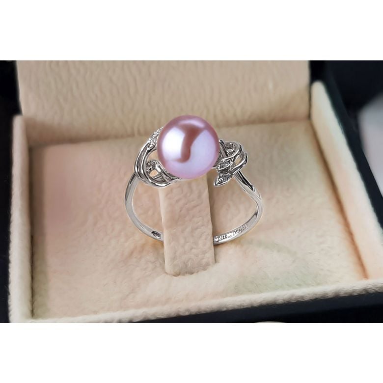 Bague fleur - Or blanc, Diamants - Perle de culture, Eau douce - 12