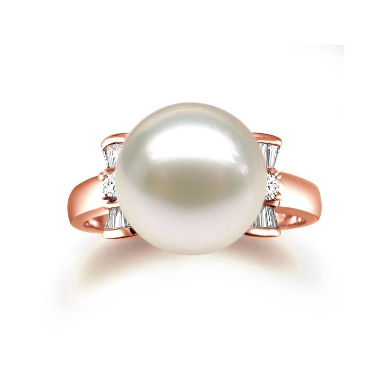 Bague noeud papillon - Perle blanche Chine - Or rose, diamants - 2