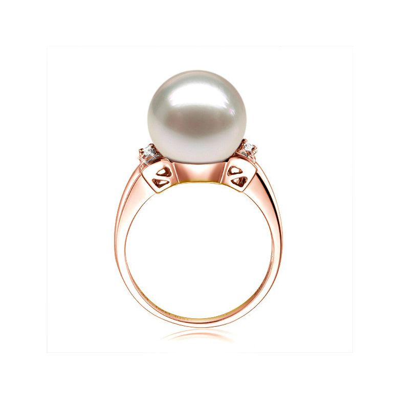 Bague noeud papillon - Perle blanche Chine - Or rose, diamants - 3