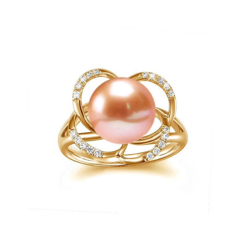 Bague en perle monde floral - Perle de culture or jaune et diamants - 5