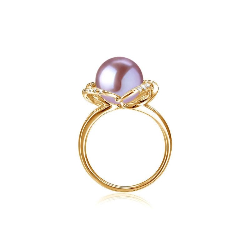 Bague en perle monde floral - Perle de culture or jaune et diamants - 8