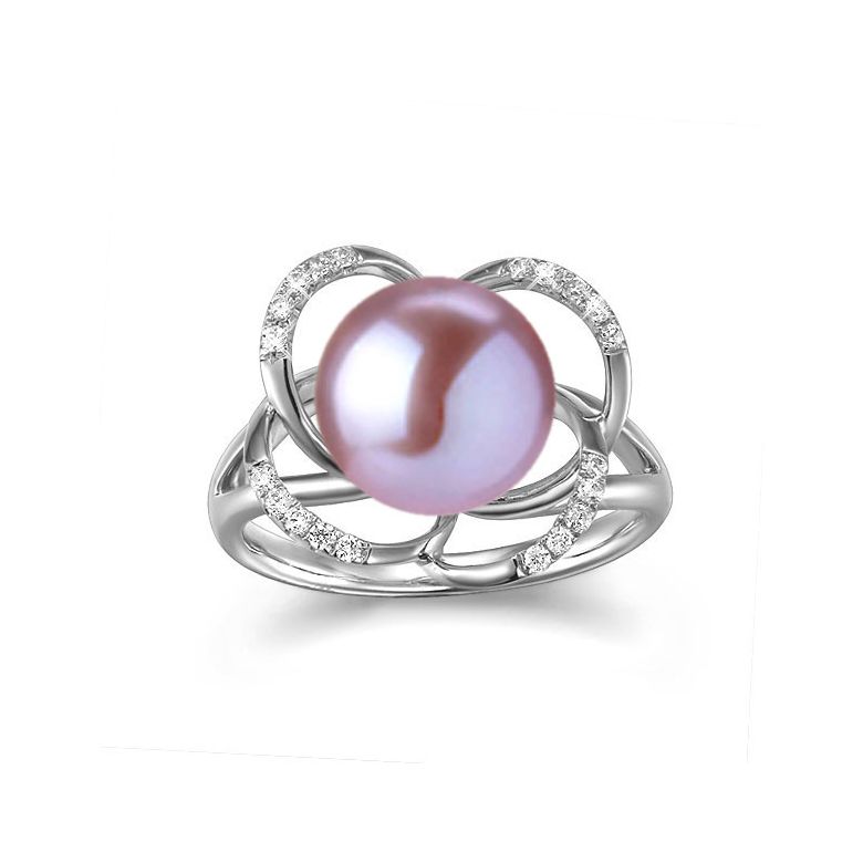 Bague en perle monde floral - Perle de culture or blanc et diamants - 8