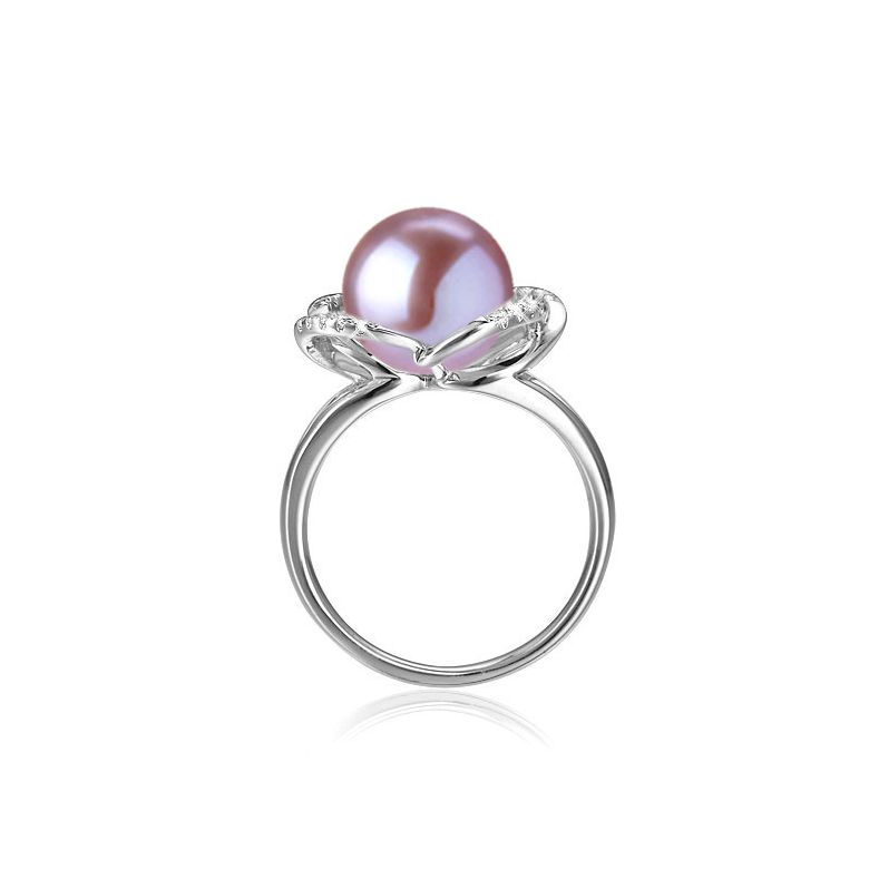 Bague en perle monde floral - Perle de culture or blanc et diamants - 9
