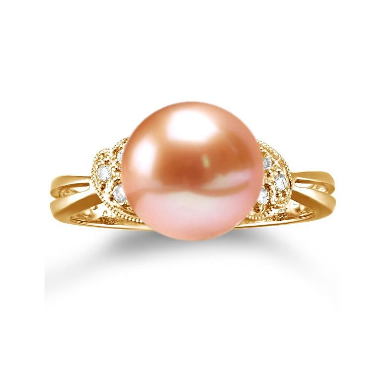 Bague perle Chine - Perle d'eau douce blanche - Diamants, or jaune - 5
