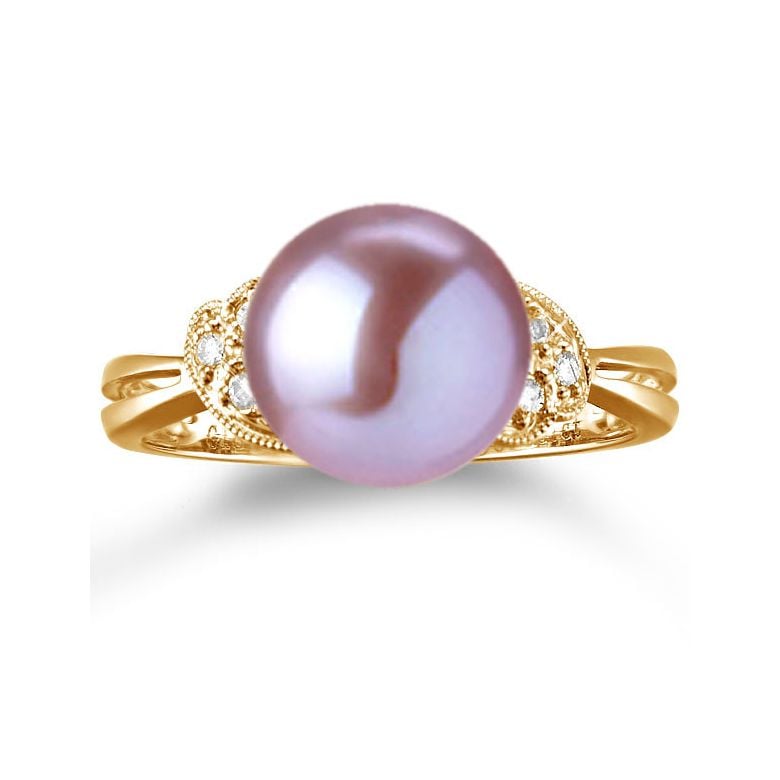 Bague perle Chine - Perle d'eau douce blanche - Diamants, or jaune - 8