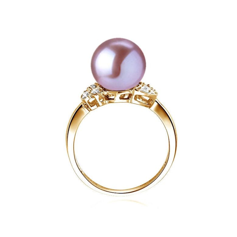 Bague perle Chine - Perle d'eau douce blanche - Diamants, or jaune - 9