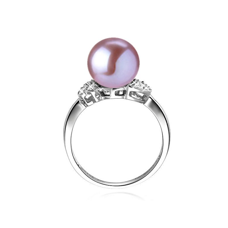 Bague perle Chine - Perle d'eau douce blanche - Diamants, or blanc - 9