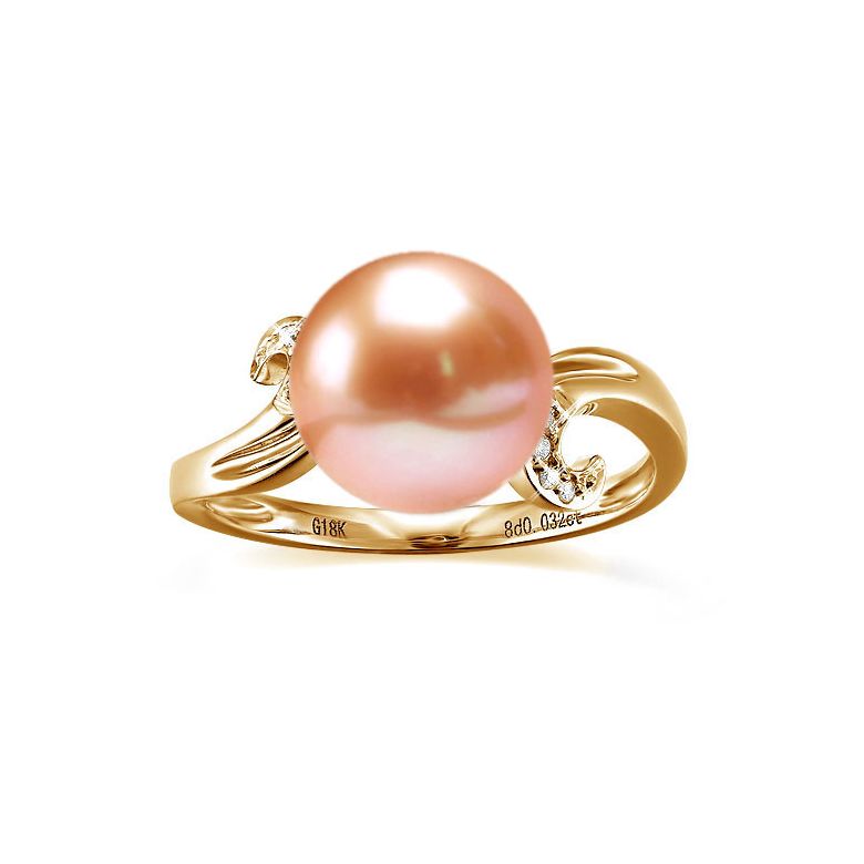 Bague note de musique - Perle de culture blanche, or jaune diamants - 5