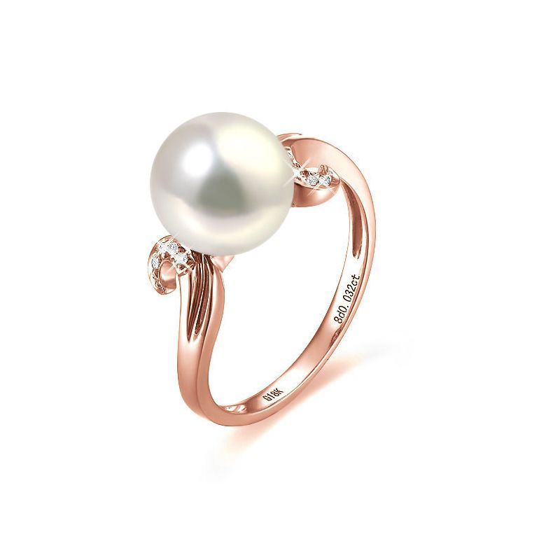 Bague note de musique - Perle de culture blanche, or rose diamants - 1