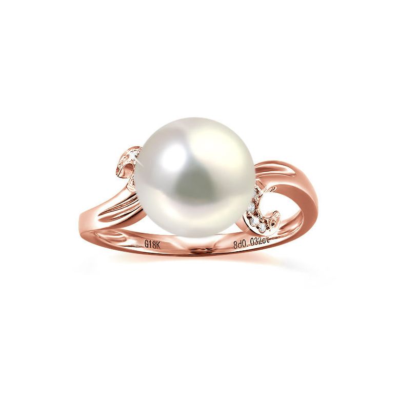 Bague note de musique - Perle de culture blanche, or rose diamants - 2
