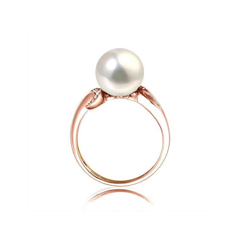 Bague note de musique - Perle de culture blanche, or rose diamants - 3
