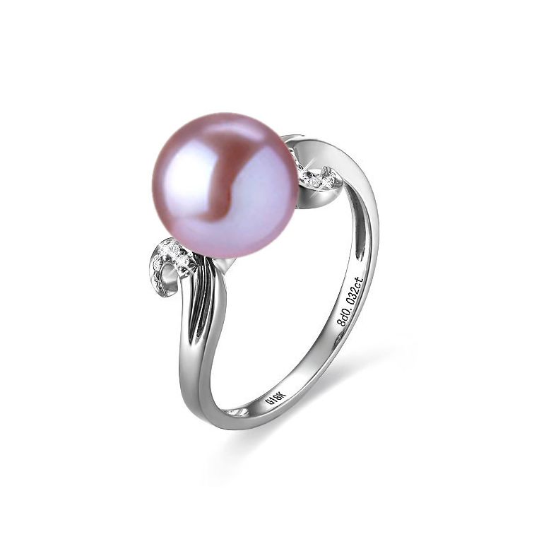 Bague note de musique - Perle de culture blanche, or blanc diamants - 10