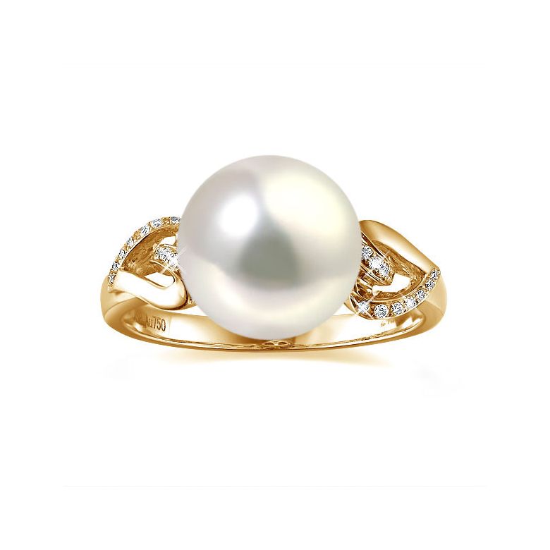 Bague coeur de perle diamanté - Or jaune et Perle d'eau douce blanche - 3