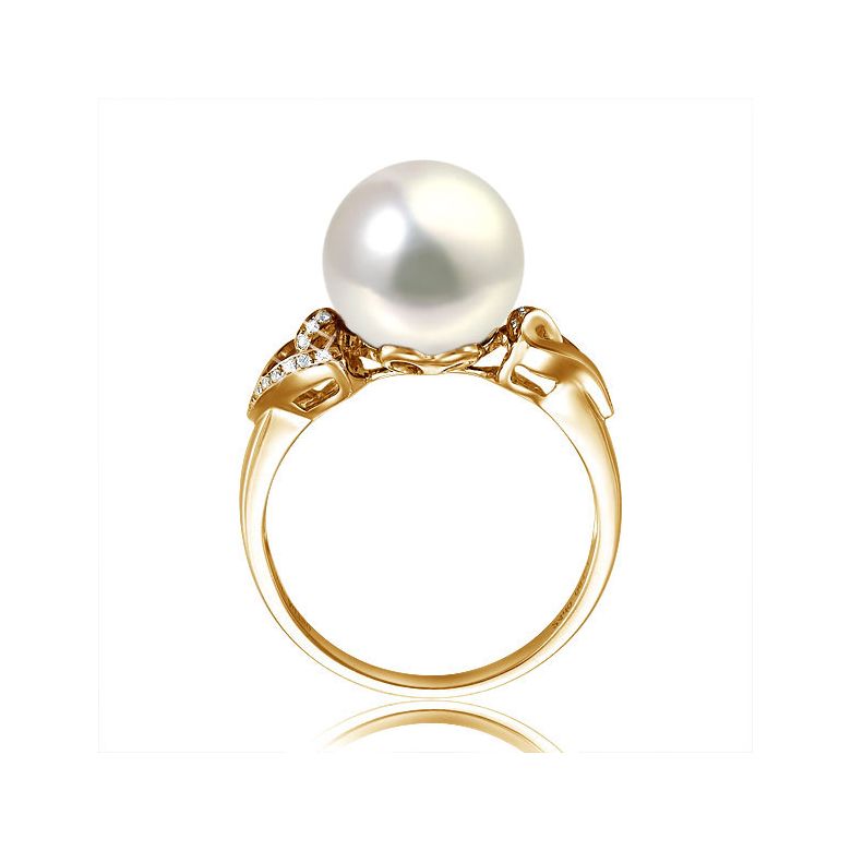 Bague coeur de perle diamanté - Or jaune et Perle d'eau douce blanche - 2