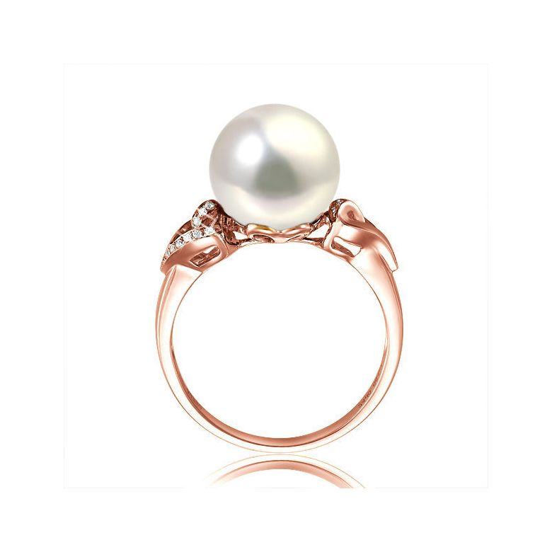 Bague coeur de perle diamanté - Or rose et Perle d'eau douce blanche - 2