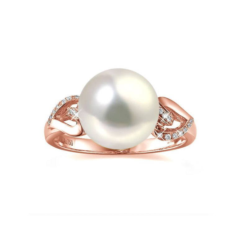 Bague coeur de perle diamanté - Or rose et Perle d'eau douce blanche - 3