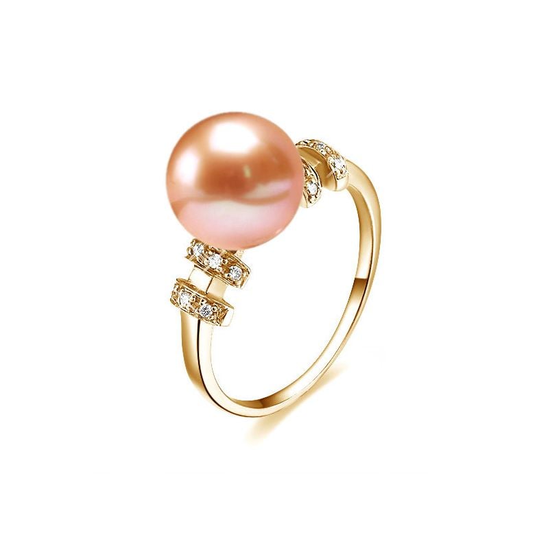 Bague moderne femme en or jaune - Perle eau douce blanche - Diamants - 6