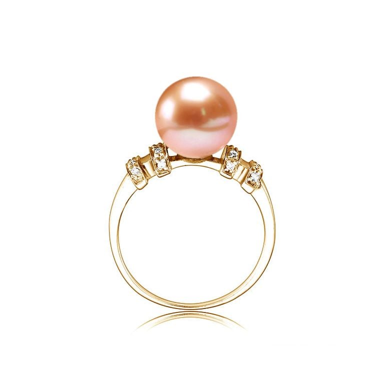 Bague moderne femme en or jaune - Perle eau douce blanche - Diamants - 7
