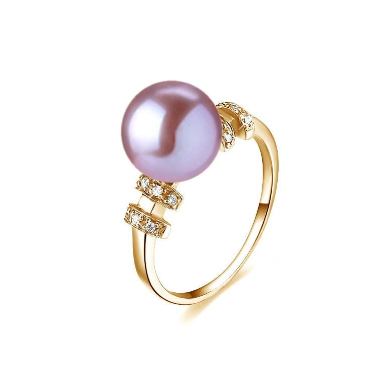 Bague moderne femme en or jaune - Perle eau douce blanche - Diamants - 8