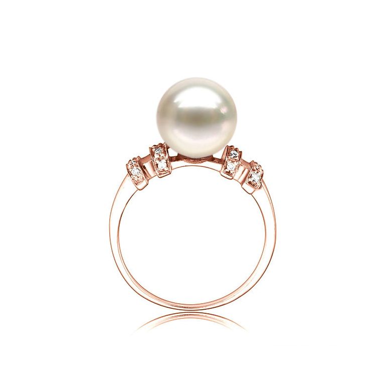 Bague moderne femme en or rose - Perle eau douce blanche - Diamants - 3