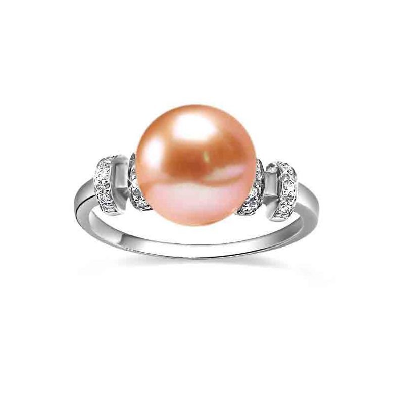 Bague moderne femme en or blanc - Perle eau douce blanche - Diamants - 5