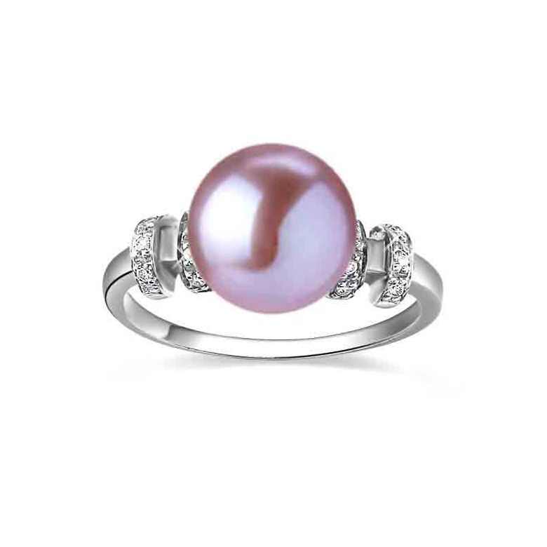 Bague moderne femme en or blanc - Perle eau douce blanche - Diamants - 8