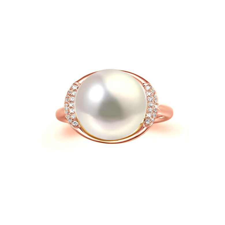 Bague perle d'eau douce et or rose - Plateau circulaire en diamants - 3