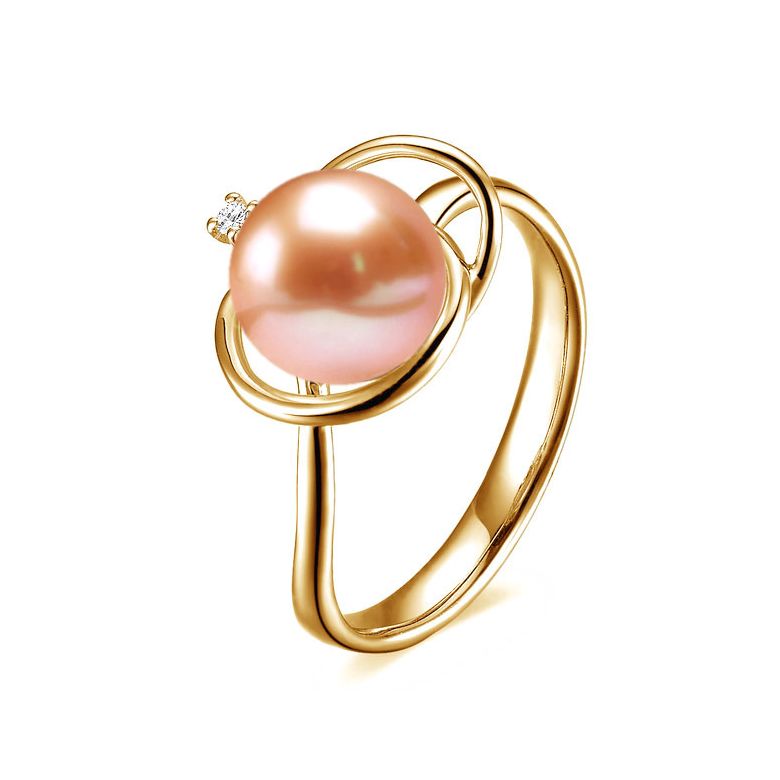 Bague perle d'eau douce blanche - 9.5/10mm, AAA - Or jaune, diamant - 7