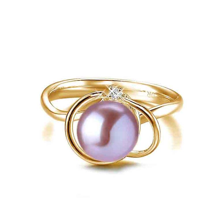 Bague perle d'eau douce blanche - 9.5/10mm, AAA - Or jaune, diamant - 11
