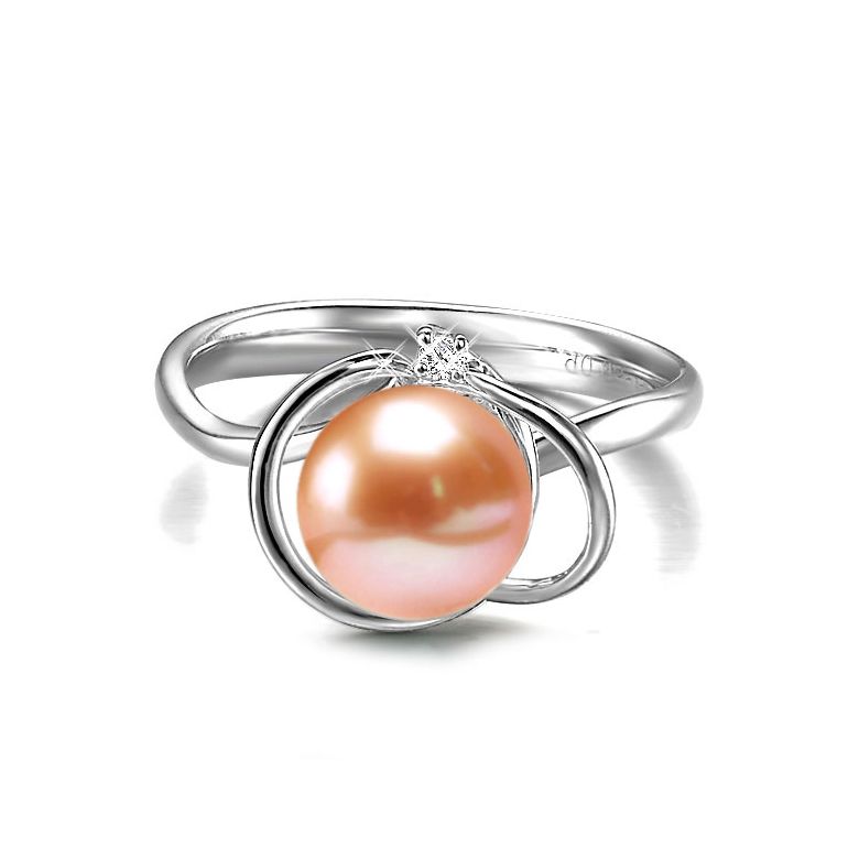 Bague perle d'eau douce blanche - 9.5/10mm, AAA - Or blanc, diamant - 5