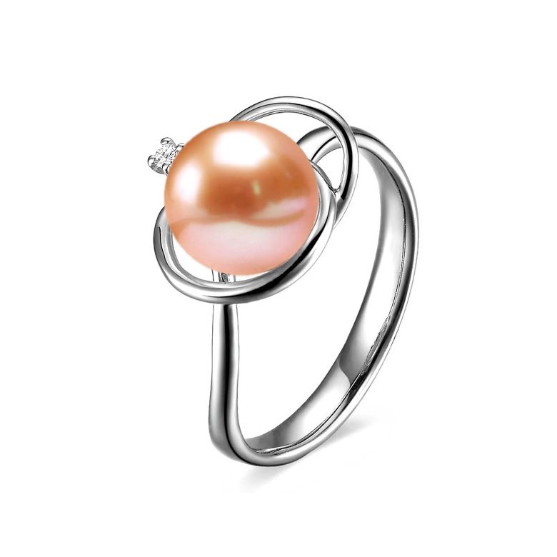 Bague perle d'eau douce blanche - 9.5/10mm, AAA - Or blanc, diamant - 4
