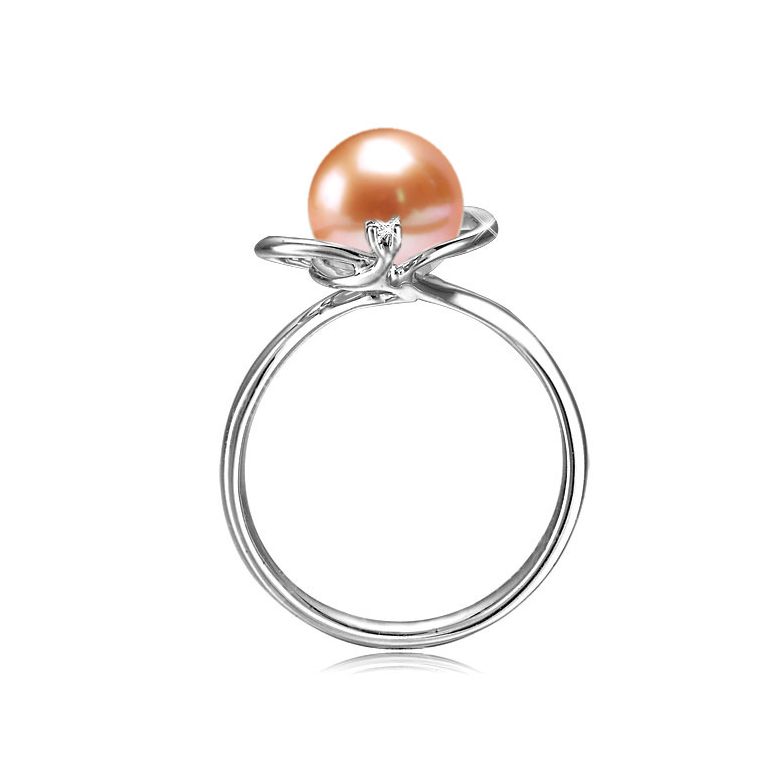 Bague perle d'eau douce blanche - 9.5/10mm, AAA - Or blanc, diamant - 6