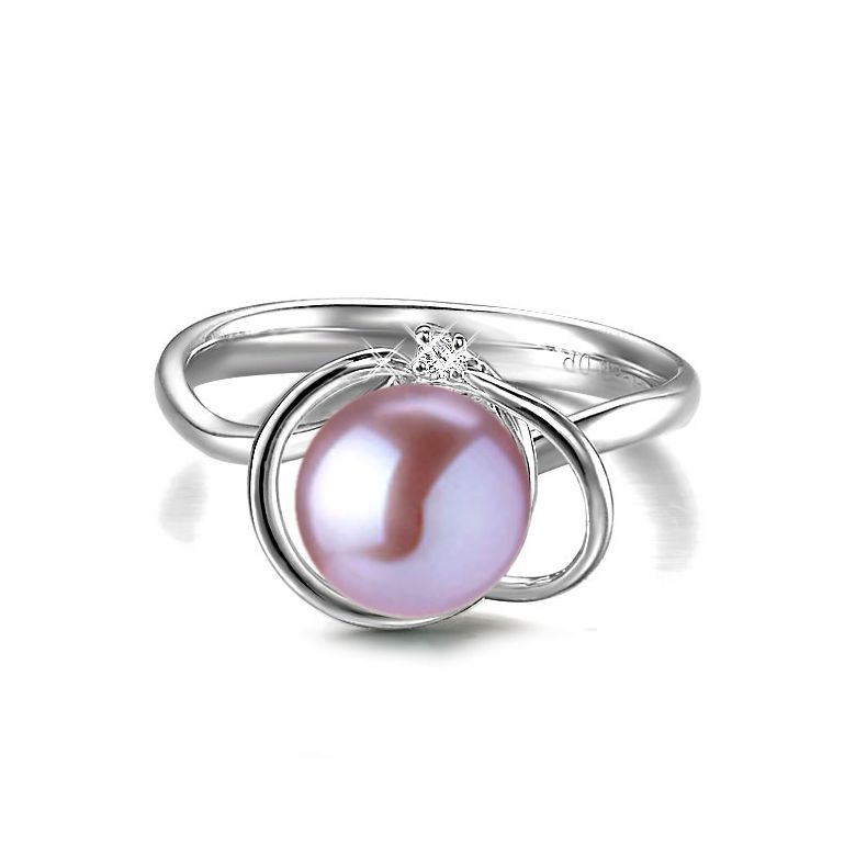 Bague perle d'eau douce blanche - 9.5/10mm, AAA - Or blanc, diamant - 8