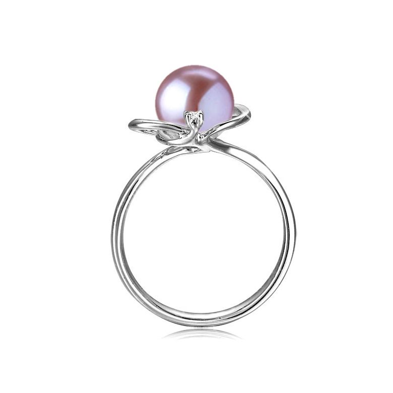 Bague perle d'eau douce blanche - 9.5/10mm, AAA - Or blanc, diamant - 9